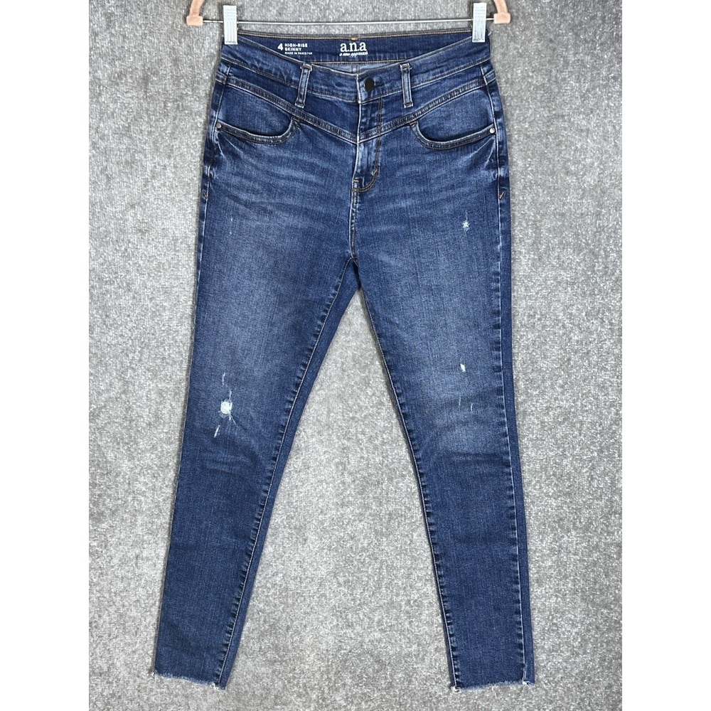 A.N.A High Rise Skinny Jeans Womens Size 4 Blue Distressed Stretch Denim Pockets
